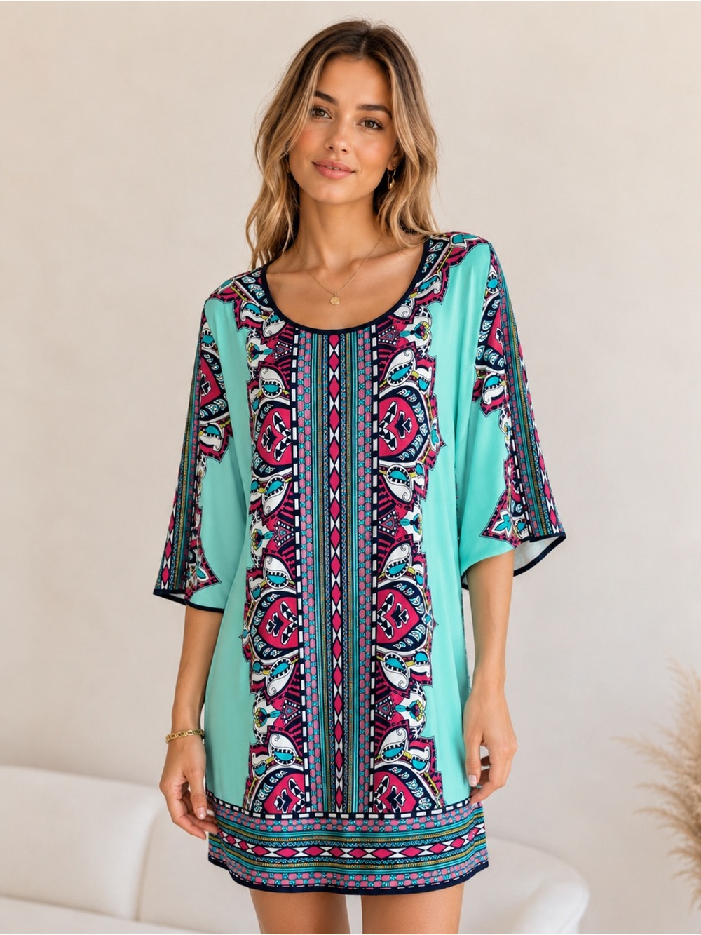 Pink Owl Teal and Pink Patterned Dress